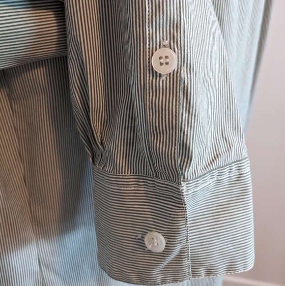 LAFAYETTE 148 NEW YORK Poplin Stretch Shirt Stripe Silver Bead Detail Size 14 - Picture 5 of 10